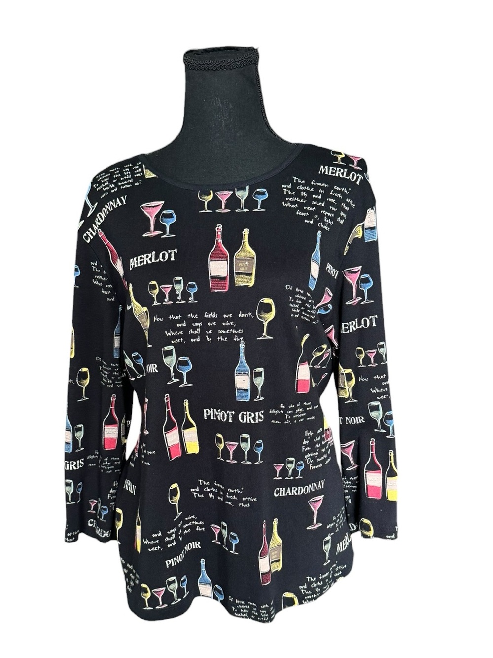 Jess & Jane Wine Collection Top Medium Artsy Graphic Cotton Tunic Girls Night